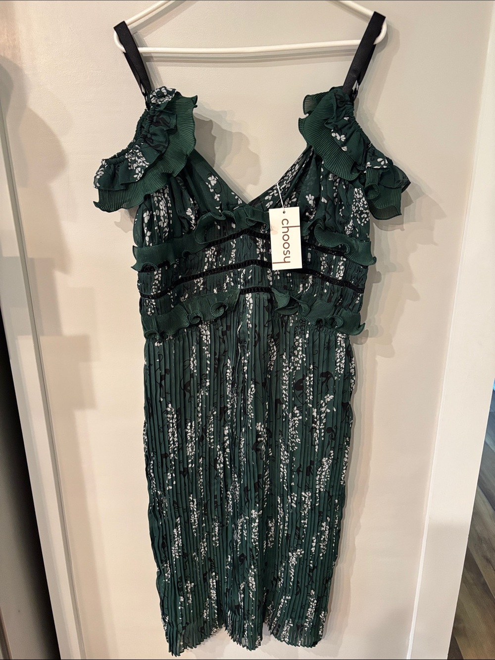 Green Floral Ruffled Midi Dress